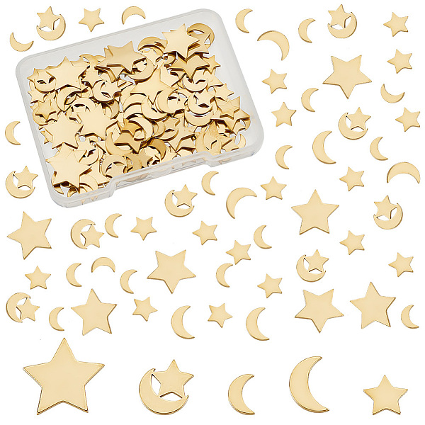 PandaHall Olycraft 150Pcs 5 Style Brass Cabochons, Moon & Star, Golden, 6.5~12x4~13x0.8mm, 30pcs/style Brass Mixed Shapes
PandaHall Olycraft 150Pcs 5 Style Brass Cabochons, Moon & Star, Golden, 6.5~12x4~13x0.8mm, 30pcs/style Brass Mixed Shapes