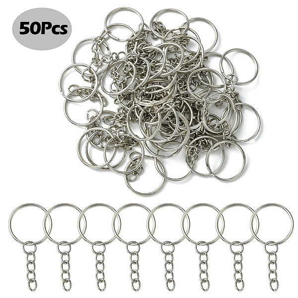 PandaHall Iron Split Key Rings, with Curb Chains, Keychain Clasp Findings, Stainless Steel Color, 25x2mm Iron Ring
PandaHall Iron Split Key Rings, with Curb Chains, Keychain Clasp Findings, Stainless Steel Color, 25x2mm Iron Ring