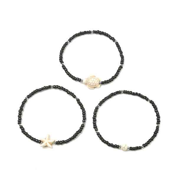 PandaHall 3Pcs 3 Style Synthetic Turquoise & Glass Seed Beaded Stretch Bracelets Set, Round & Starfish & Turtle, White, Inner Diameter...
PandaHall 3Pcs 3 Style Synthetic Turquoise & Glass Seed Beaded Stretch Bracelets Set, Round & Starfish & Turtle, White, Inner Diameter...