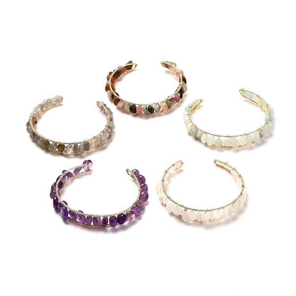 PandaHall Nuggets Natural Mixed Gemstone Beads Bangle for Girl Women, Textured Brass Base, Inner Diameter: 2 inch(5.1cm) Mixed Stone
PandaHall Nuggets Natural Mixed Gemstone Beads Bangle for Girl Women, Textured Brass Base, Inner Diameter: 2 inch(5.1cm) Mixed Stone