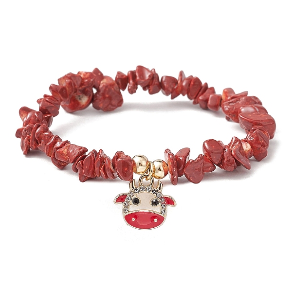 PandaHall Natural Dyed Howlite Chips Stretch Bracelets, with Alloy Enamel Cattle Charms, Inner Diameter: 2~2-1/8 inch(5.1~5.25cm) Howlite...
PandaHall Natural Dyed Howlite Chips Stretch Bracelets, with Alloy Enamel Cattle Charms, Inner Diameter: 2~2-1/8 inch(5.1~5.25cm) Howlite...