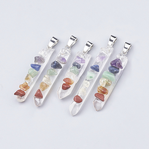 PandaHall Chakra Natural Quartz Crystal Pointed Pendants, with Mixed Stone & Iron Findings, Nuggets, Platinum, 36~52x7~9x9~10mm, Hole: 6x3mm...
PandaHall Chakra Natural Quartz Crystal Pointed Pendants, with Mixed Stone & Iron Findings, Nuggets, Platinum, 36~52x7~9x9~10mm, Hole: 6x3mm...