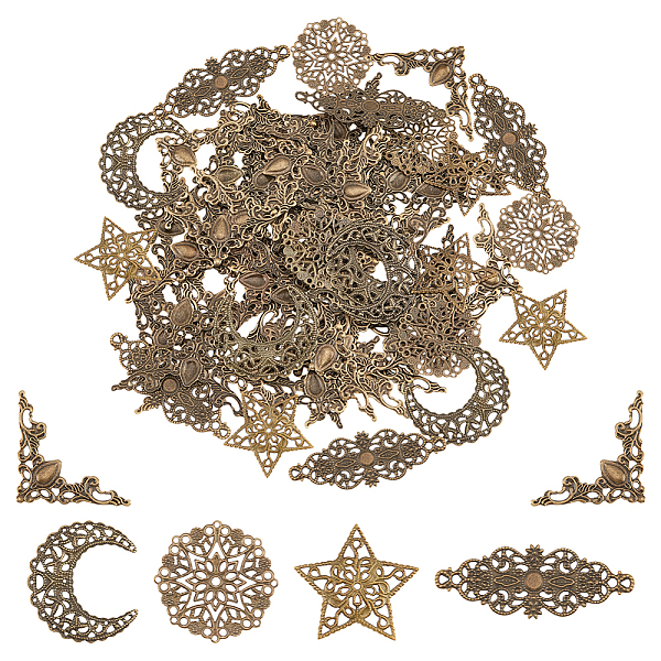 PandaHall 5 Style Iron Filigree Joiners Links, Hollow, Star/Crescent Moon/Flat Round, Antique Bronze, 27~62x22~57.5x0.6~1.5mm, 104pcs/box...
PandaHall 5 Style Iron Filigree Joiners Links, Hollow, Star/Crescent Moon/Flat Round, Antique Bronze, 27~62x22~57.5x0.6~1.5mm, 104pcs/box...