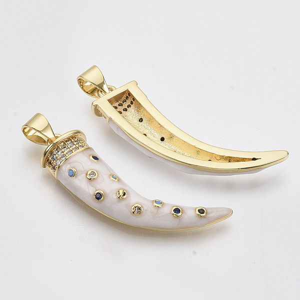 PandaHall Brass Micro Pave Cubic Zirconia Pendants, with Enamel and Brass Snap on Bails, Scabbard/Tusk, Real 18K Gold Plated, Creamy White...
PandaHall Brass Micro Pave Cubic Zirconia Pendants, with Enamel and Brass Snap on Bails, Scabbard/Tusk, Real 18K Gold Plated, Creamy White...