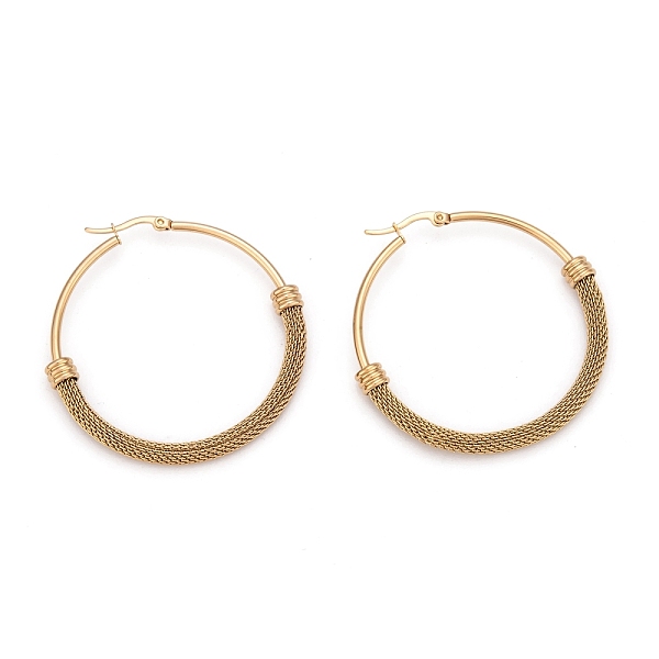 PandaHall 304 Stainless Steel Mesh Hoop Earrings, Hypoallergenic Earrings, Ring, Golden, 52x6mm, Pin: 0.8x1mm 304 Stainless Steel Ring
PandaHall 304 Stainless Steel Mesh Hoop Earrings, Hypoallergenic Earrings, Ring, Golden, 52x6mm, Pin: 0.8x1mm 304 Stainless Steel Ring