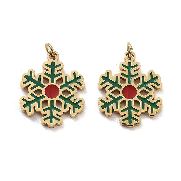 PandaHall Ion Plating(IP) 304 Stainless Steel Pendants, with Enamel and Jump Ring, Snowflake Charm, Golden, Dark Green, 17x14x1.5mm, Hole...
PandaHall Ion Plating(IP) 304 Stainless Steel Pendants, with Enamel and Jump Ring, Snowflake Charm, Golden, Dark Green, 17x14x1.5mm, Hole...