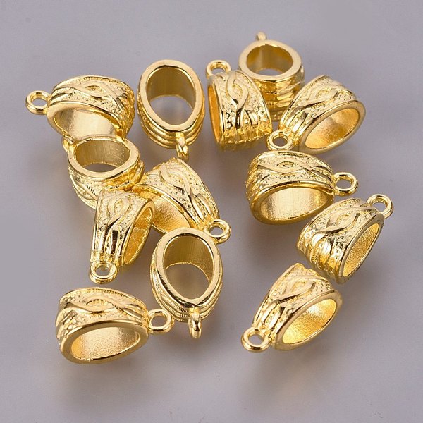 PandaHall Tibetan Style Alloy Tube Bails, Loop Bails, Bail Beads, Lead Free and Cadmium Free, Golden, about 14mm long, 7.5mm wide, 9mm thick...
PandaHall Tibetan Style Alloy Tube Bails, Loop Bails, Bail Beads, Lead Free and Cadmium Free, Golden, about 14mm long, 7.5mm wide, 9mm thick...