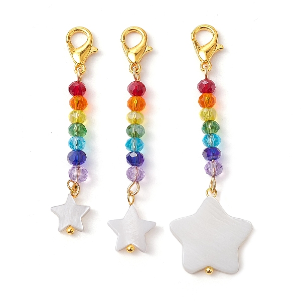 PandaHall Freshwater Shell Pendant Decorations, with Alloy Lobster Claw Clasps & Glass Beads, Star, 52~57mm, 3pcs/set Shell Star
PandaHall Freshwater Shell Pendant Decorations, with Alloy Lobster Claw Clasps & Glass Beads, Star, 52~57mm, 3pcs/set Shell Star