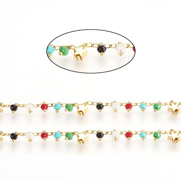 PandaHall Handmade Brass Chains, with Faceted Glass Beads, Curb Chains and Star Beads, Long-Lasting Plated, Soldered, with Spool, Golden...
PandaHall Handmade Brass Chains, with Faceted Glass Beads, Curb Chains and Star Beads, Long-Lasting Plated, Soldered, with Spool, Golden...