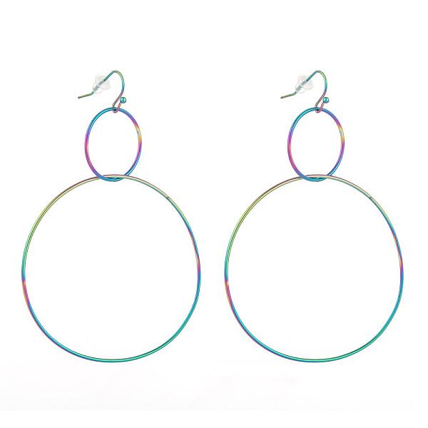 PandaHall Vacuum Plating 304 Stainless Steel Dangle Earrings, with Plastic Ear Nuts, Ring, Rainbow Color, 70mm, Pin: 0.6mm 304 Stainless...
PandaHall Vacuum Plating 304 Stainless Steel Dangle Earrings, with Plastic Ear Nuts, Ring, Rainbow Color, 70mm, Pin: 0.6mm 304 Stainless...