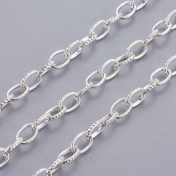 PandaHall Iron Cable Chains, Textured, Unwelded, with Spool, Flat Oval, Silver Color Plated, 7x4.5x1mm, about 328.08 Feet(100m)/roll Iron...
PandaHall Iron Cable Chains, Textured, Unwelded, with Spool, Flat Oval, Silver Color Plated, 7x4.5x1mm, about 328.08 Feet(100m)/roll Iron...