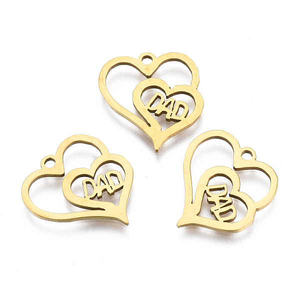 PandaHall Ion Plating(IP) 201 Stainless Steel Pendants, Laser Cut, Heart with Word DAD, Golden, 16x14.5x1mm, Hole: 1.4mm 201 Stainless Steel...
PandaHall Ion Plating(IP) 201 Stainless Steel Pendants, Laser Cut, Heart with Word DAD, Golden, 16x14.5x1mm, Hole: 1.4mm 201 Stainless Steel...