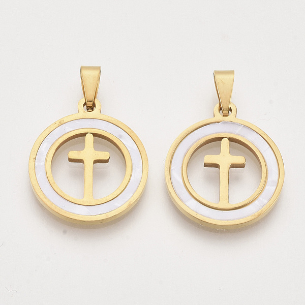 PandaHall 201 Stainless Steel Pendants, with Shell and Random Size Snap on Bails, Flat Round with Cross, Golden, 23x20x2mm, Hole: 7~10x3~5mm...
PandaHall 201 Stainless Steel Pendants, with Shell and Random Size Snap on Bails, Flat Round with Cross, Golden, 23x20x2mm, Hole: 7~10x3~5mm...