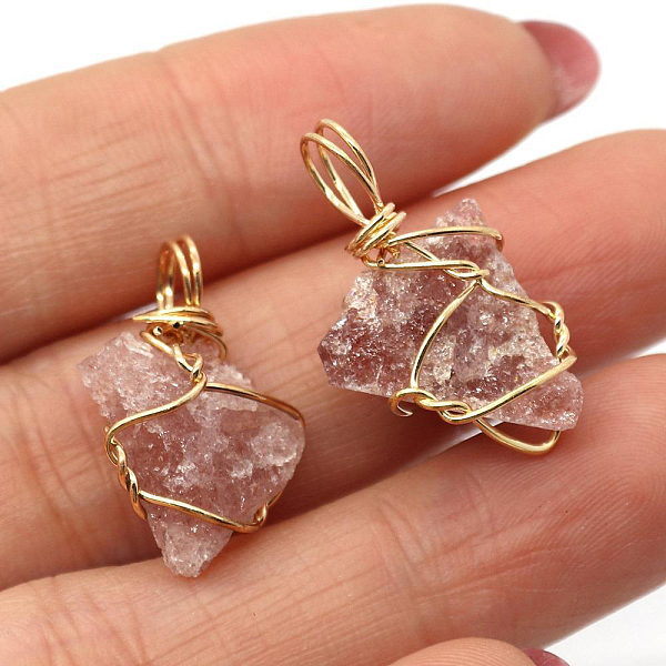PandaHall Raw Rough Natural Strawberry Quartz Pendants, Nuggets Charms with Golden Plated Copper Wire Wrapped, 18~30x12~22mm Strawberry...
PandaHall Raw Rough Natural Strawberry Quartz Pendants, Nuggets Charms with Golden Plated Copper Wire Wrapped, 18~30x12~22mm Strawberry...