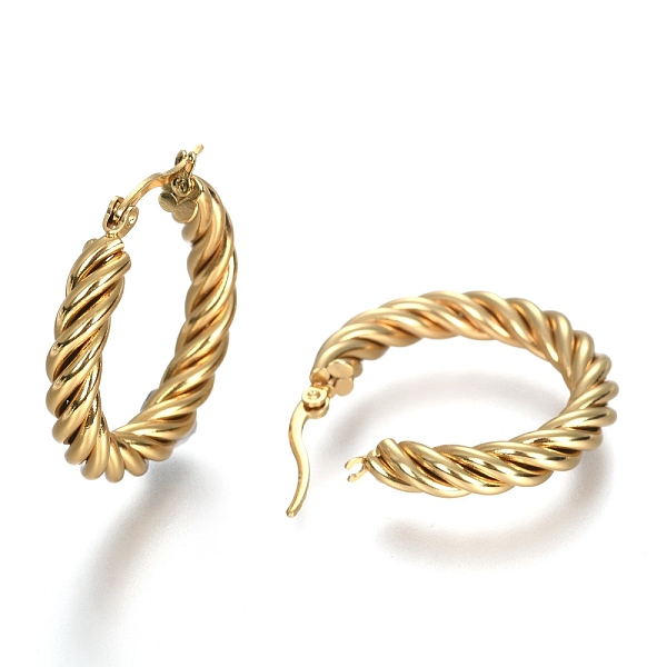 PandaHall 304 Stainless Steel Hoop Earring, Hypoallergenic Earrings, Twisted Ring Shape, Golden, 31x5.5mm, Pin: 1x0.7mm Stainless Steel Ring
PandaHall 304 Stainless Steel Hoop Earring, Hypoallergenic Earrings, Twisted Ring Shape, Golden, 31x5.5mm, Pin: 1x0.7mm Stainless Steel Ring