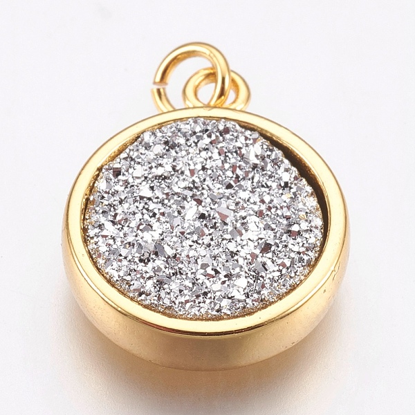 PandaHall Brass Charms, with Druzy Resin Cabochon, Flat Round, Golden, Silver, 14x11.5x3mm, Hole: 2mm Brass+Resin Flat Round Silver
PandaHall Brass Charms, with Druzy Resin Cabochon, Flat Round, Golden, Silver, 14x11.5x3mm, Hole: 2mm Brass+Resin Flat Round Silver