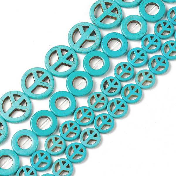 PandaHall Synthetic Howlite Beads Strands, Dyed, Flat Round & Flat Round with Peace Sign, Dark Turquoise, 15~24.5x3.5~4.5mm, Hole: 1.4mm...
PandaHall Synthetic Howlite Beads Strands, Dyed, Flat Round & Flat Round with Peace Sign, Dark Turquoise, 15~24.5x3.5~4.5mm, Hole: 1.4mm...