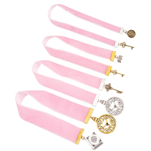 PandaHall 1 Set Velvet Bookmarks, Alloy Clock/Key/Book Pendant Bookmark, Pink, 294~328mm, 4pc/set Alloy Mixed Shapes Pink
PandaHall 1 Set Velvet Bookmarks, Alloy Clock/Key/Book Pendant Bookmark, Pink, 294~328mm, 4pc/set Alloy Mixed Shapes Pink