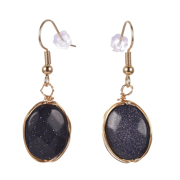 PandaHall Wire Wrapped Synthetic Blue Goldstone Dangle Earrings, with Golden Plated Brass Earring Hooks and Plastic Ear Nut, Oval, 38~39mm...
PandaHall Wire Wrapped Synthetic Blue Goldstone Dangle Earrings, with Golden Plated Brass Earring Hooks and Plastic Ear Nut, Oval, 38~39mm...