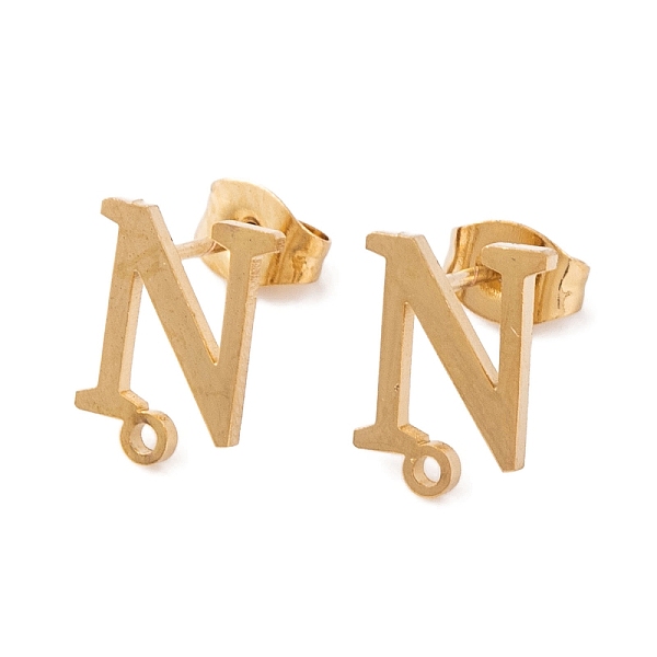 PandaHall Ion Plating(IP) 304 Stainless Steel Stud Earrings, for Women, Letter N, 11x8.5mm, Hole: 1mm, Pin: 0.7mm 304 Stainless Steel Letter...
PandaHall Ion Plating(IP) 304 Stainless Steel Stud Earrings, for Women, Letter N, 11x8.5mm, Hole: 1mm, Pin: 0.7mm 304 Stainless Steel Letter...