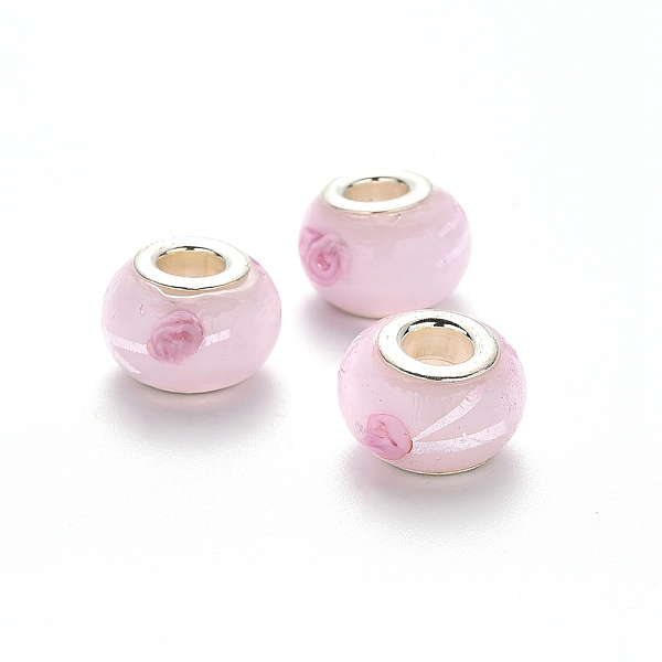 PandaHall Handmade Lampwork European Beads, Large Hole Rondelle Beads, with Platinum Tone Brass Double Cores, Pearl Pink, 14~15x9~10mm, Hole...
PandaHall Handmade Lampwork European Beads, Large Hole Rondelle Beads, with Platinum Tone Brass Double Cores, Pearl Pink, 14~15x9~10mm, Hole...