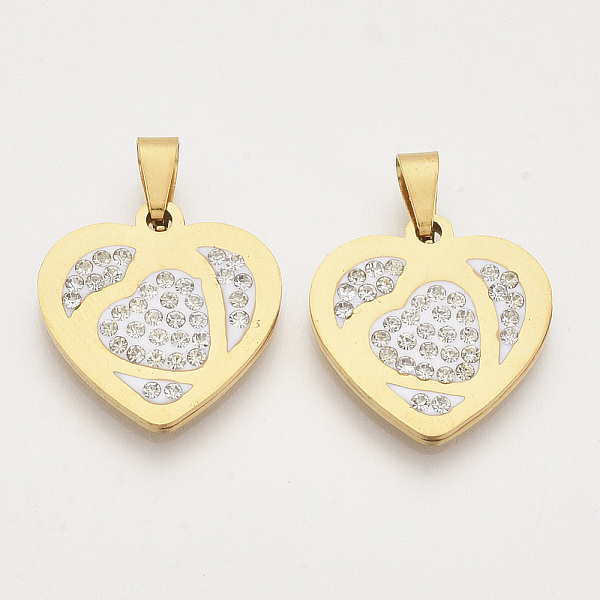 PandaHall 201 Stainless Steel Pendants, with Random Size Snap On Bails and Polymer Clay Crystal Rhinestones, Heart, Golden, 20x20x2.5mm..., Clear
PandaHall 201 Stainless Steel Pendants, with Random Size Snap On Bails and Polymer Clay Crystal Rhinestones, Heart, Golden, 20x20x2.5mm..., Clear