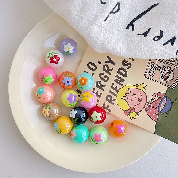 PandaHall Opaque Acrylic Bead with Enamel, Round with Flower, Mixed Color, 16mm Acrylic Round Multicolor
PandaHall Opaque Acrylic Bead with Enamel, Round with Flower, Mixed Color, 16mm Acrylic Round Multicolor