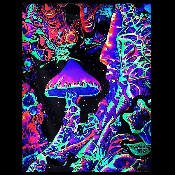 PandaHall CREATCABIN Blacklight Mushroom Tapestry Black Light Poster Flower UV Reactive Wall Hanging Aesthetic Trippy Custom Glow in The...