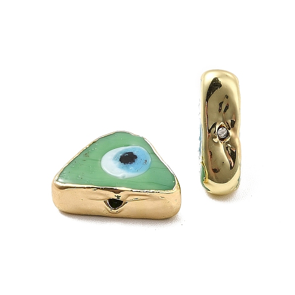 

PandaHall Brass Enamel Beads, Long-Lasting Plated, Real 18K Gold Plated, Triangle with Evil Eye Pattern, Dark Sea Green...