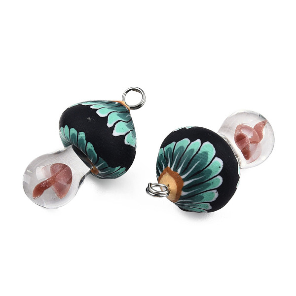 

PandaHall Handmade Polymer Clay Pendants, with Lampwork and Platinum Plated Iron Loop, Mushroom, Tomato, 24~29x15~17x15~17mm, Hole: 2~3mm..., Red