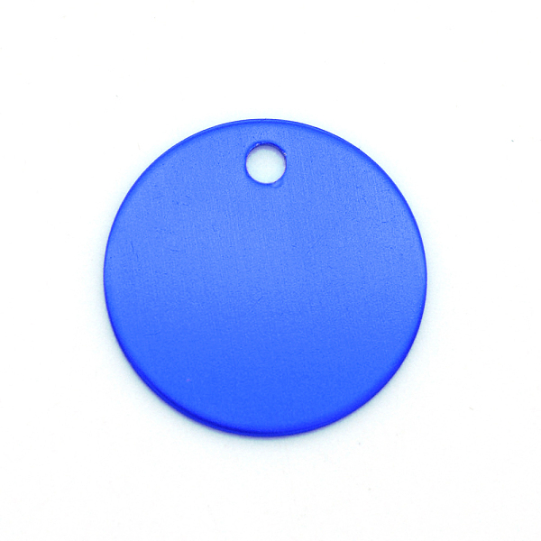 PandaHall Colored Aluminum Pendants, Laser Cut, Double Sided Dog Pet Name Phone Number ID Tag Charm, Flat Round, Blue, 25x1mm, Hole: 3mm...