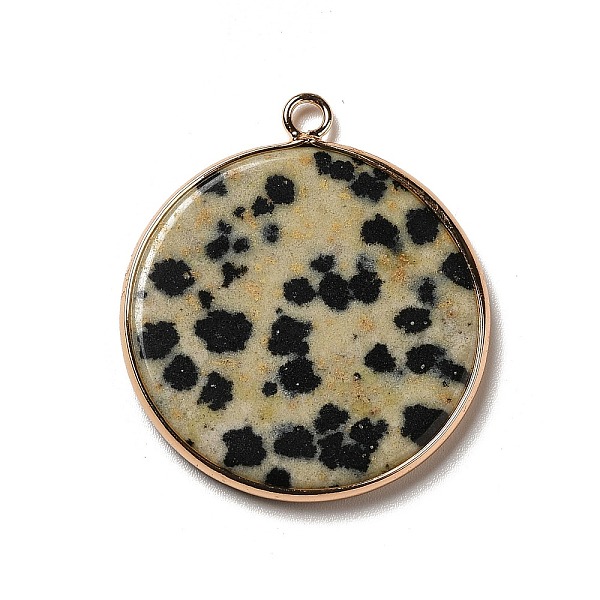 

PandaHall Natural Dalmatian Jasper Pendants, Flat Round Charms, with Golden Plated Brass Frame, 35x31x3~3.5mm, Hole: 2.5mm Dalmatian Jasper...