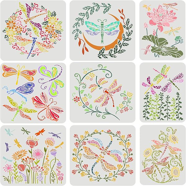 

PandaHall FINGERINSPIRE 9PCS Dragonfly Flower Stencils 2 Size Reusable Flower Wreath Stencils Flower Bush Lotus Vine Drawing Stencils DIY..., White