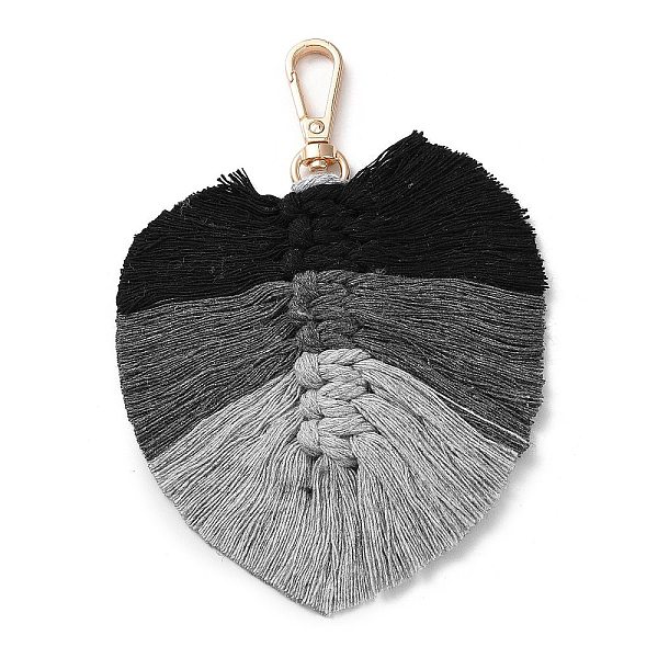 

PandaHall Handmade Braided Macrame Cotton Thread Leaf Pendant Decorations, with Brass Clasp, Black, 13.5cm Cotton Leaf Black