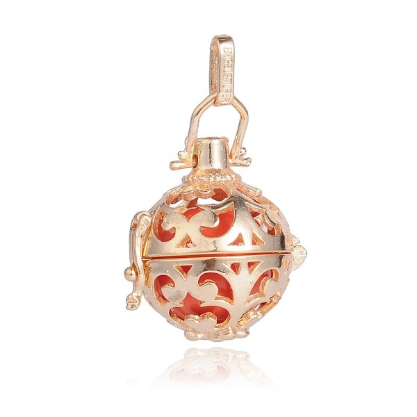 

PandaHall Golden Plated Brass Hollow Round Cage Pendants, with No Hole Spray Painted Brass Beads, Orange, 34x25x20mm, Hole: 3x8mm Brass...