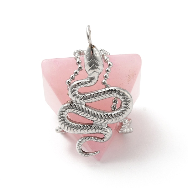 

PandaHall Natural Rose Quartz Pendants, Pyramid Charm, with Stainless Steel Color Plated 304 Stainless Steel Snake Findings, 21.5x20x31mm...