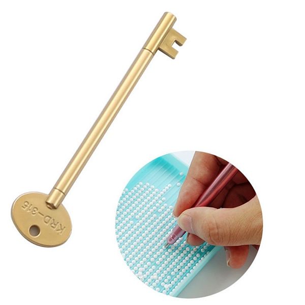 PandaHall Key Shape Diamond Painting Point Drill Pen, Painting Craft Accessories Embroidery Tool, Gold, 14.4x3.4x0.8cm, Hole: 5mm Plastic...