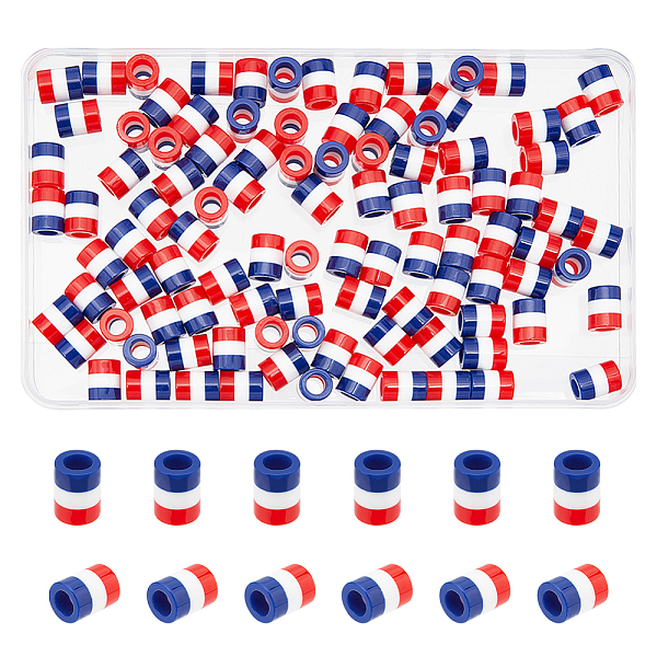 

PandaHall arricraft 100 Pcs Red White and Royal Blue European Large Hole Rondelle Beads, Resin Striped Cylinder Beads, Cylindrical Pony...