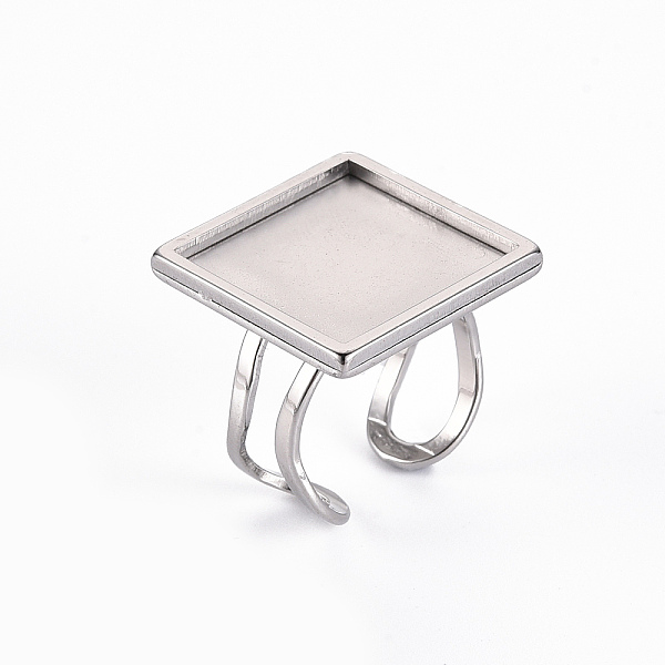 

PandaHall 201 Stainless Steel Cuff Pad Ring Settings, Laser Cut, Square, Stainless Steel Color, Tray: 18x18mm, US Size 7 1/4(17.5)~US Size 8...
