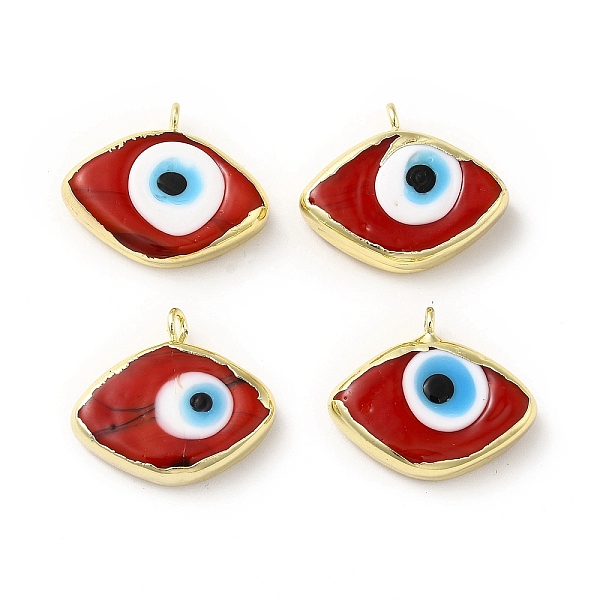 

PandaHall Handmade Lampwork Pendants, with Rack Plating Brass Findings, Long-Lasting Plated, Evil Eye, FireBrick, 17~18x21~22x4~4.5mm, Hole..., Red