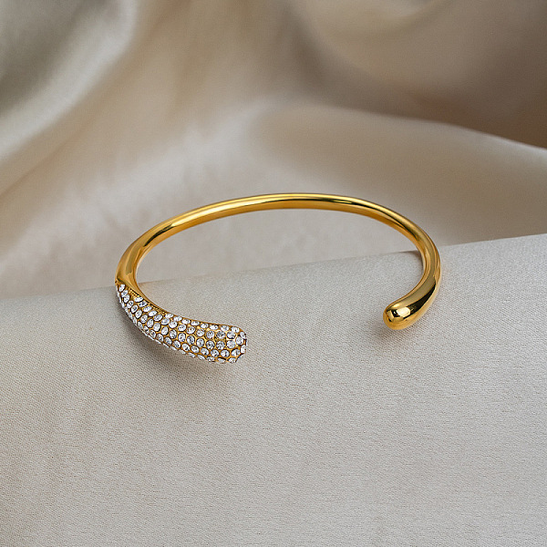 Bracelets manchettes ouvertes de luxe en acier inoxydable 304 sertis de micro-pavés de zirconiums cubiques transparents pour femmes