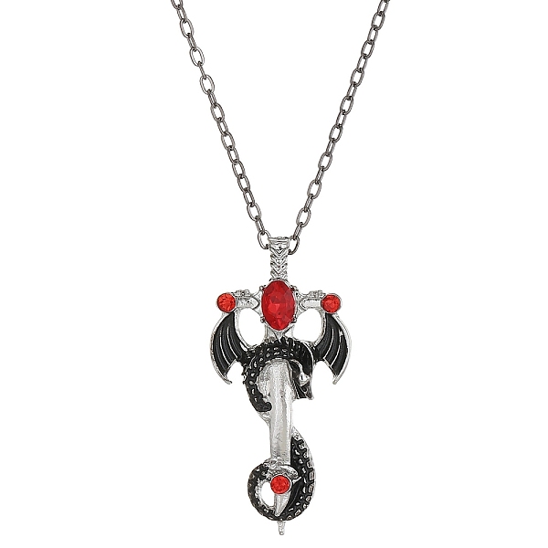 Alloy Siam Rhinestone Dragon Sword Pendant Necklaces