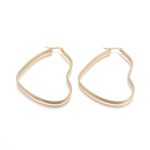 

PandaHall 304 Stainless Steel Hoop Earrings, Hypoallergenic Earrings, Heart, Golden, 52x45x4mm, Pin: 1x0.6mm 304 Stainless Steel Heart
