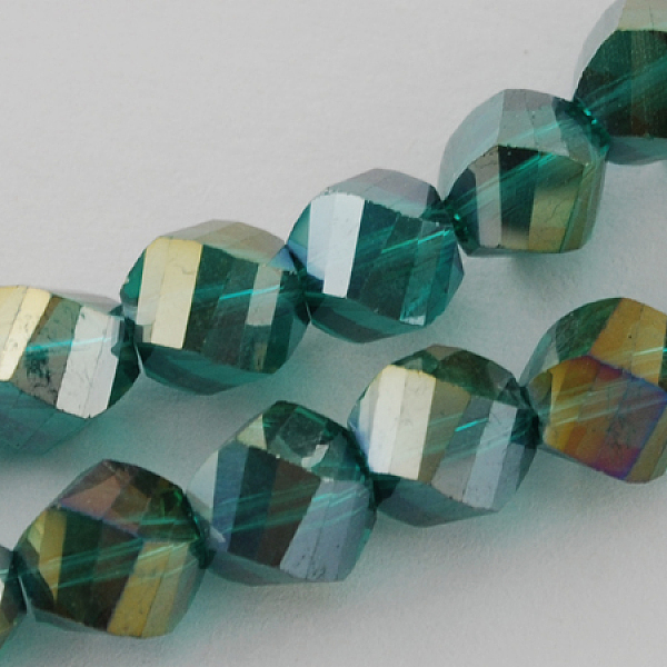 PandaHall Electroplate Glass Beads Strands, AB Color Plated, Faceted, Twist, Teal, 4x4x4mm, Hole: 1mm Glass Twist Cyan