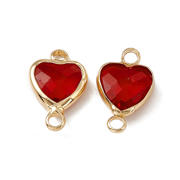 

PandaHall Transparent K9 Glass Connector Charms, Heart Links, with Light Gold Tone Brass Findings, Siam, 14x8.5x3.7mm, Hole: 1.8mm..., Red