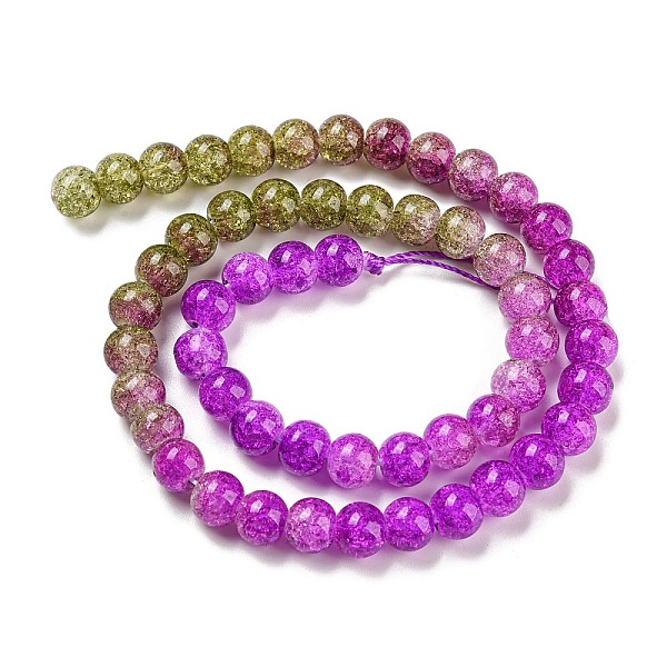 

PandaHall Spray Painted Crackle Glass Beads Strands, Gradient Color, Segmented Multi-color Beads, Round, Fuchsia, 8mm, Hole: 1mm, about..., Pink