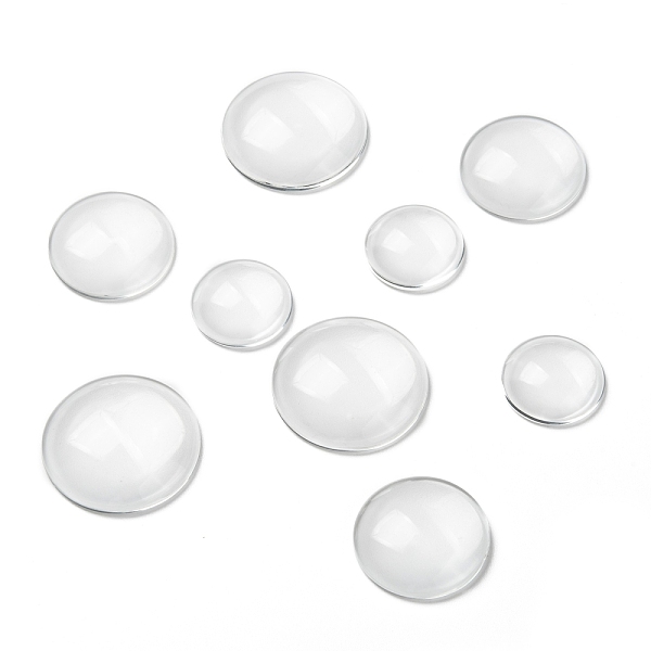 PandaHall Transparent Glass Cabochons, Half Round/Dome, Mixed Style, Clear, 20~30x6~8mm Glass Half Round Clear