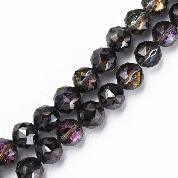 

PandaHall Electroplate Transparent Glass Beads Strands, Half Plated, Faceted, Round, Indigo, 12x11mm, Hole: 1.2mm, about 50pcs/strand, 22.05..., Purple