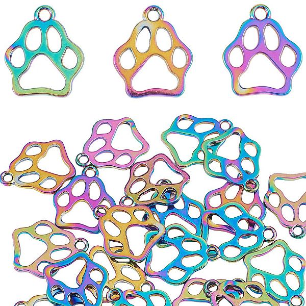 

PandaHall 25Pcs Alloy Pendants, Cadmium Free & Nickel Free & Lead Free, Dog Paw Print, Rainbow Color, 19x16x1mm, Hole: 2mm Alloy Dog