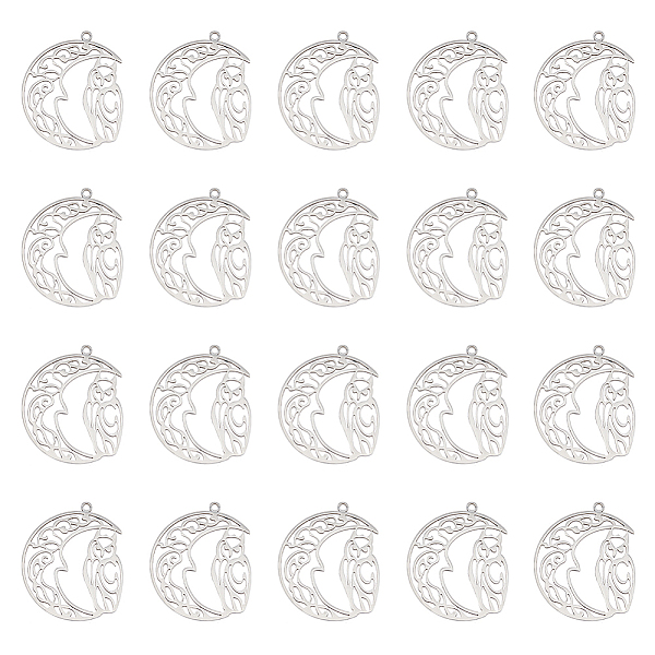 

PandaHall DICOSMETIC 20Pcs 201 Stainless Steel Pendants, Laser Cut, Hollow, Moon with Owl, Stainless Steel Color, 35x29x1mm, Hole: 1.6mm 201...